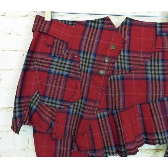 Atelier GX-2 France Womens VTG Y2K Asymmetrical Plaid Wool Skirt L Punk Grunge - Picture 6 of 11